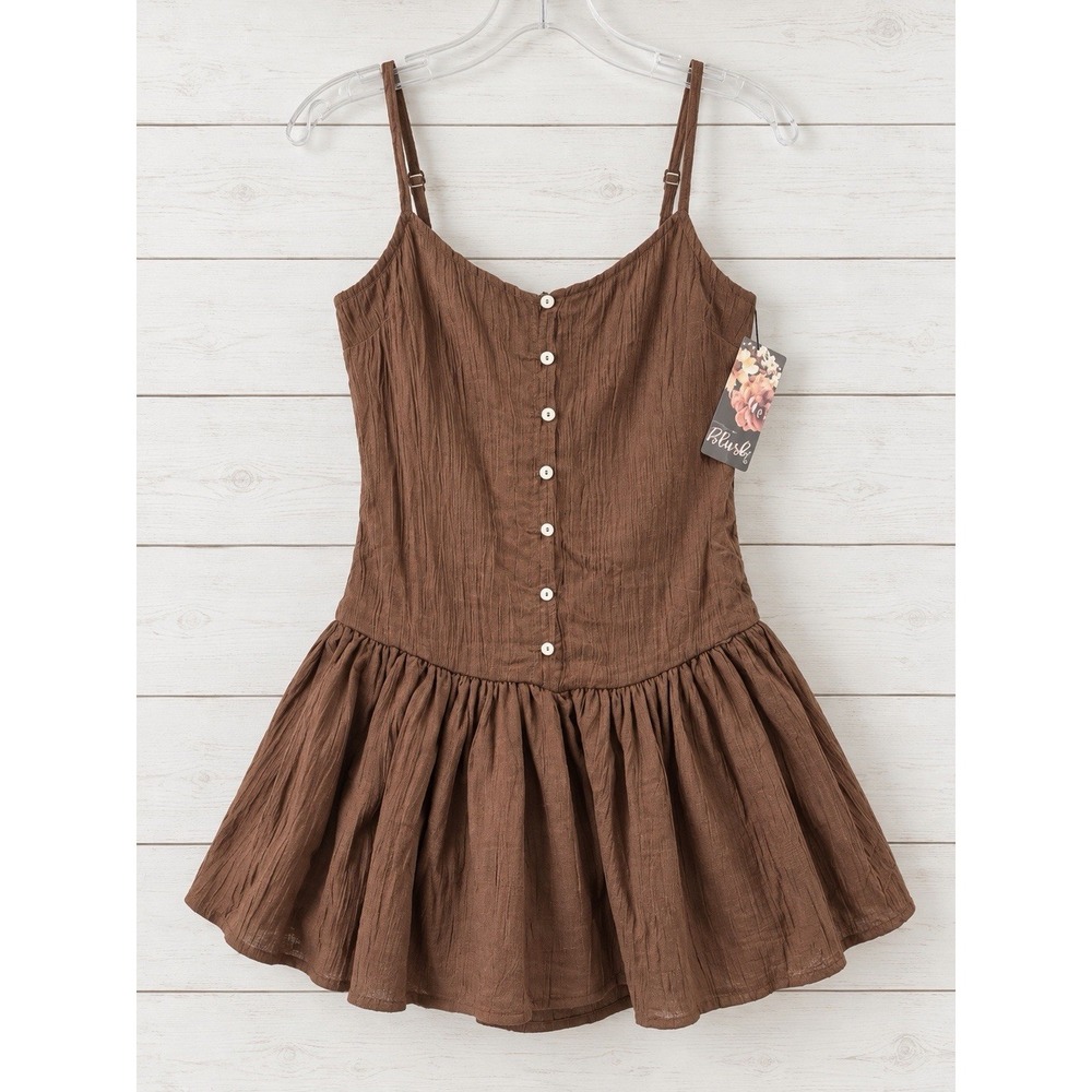 Mint of Blush Women's S Brown Button Front Fit & Flare Mini Dress NWT